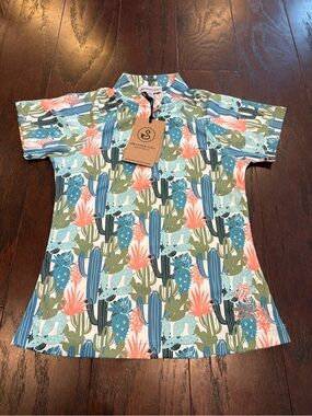 NWT Swannies Golf Youth Cactus AOP Golf Short Sleeve Quarter Zip Size XS Y 6-7